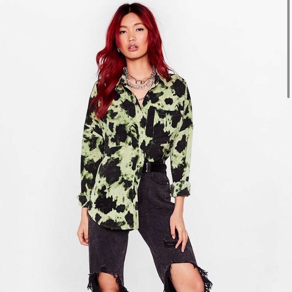 Green Smudge Satin Shirt